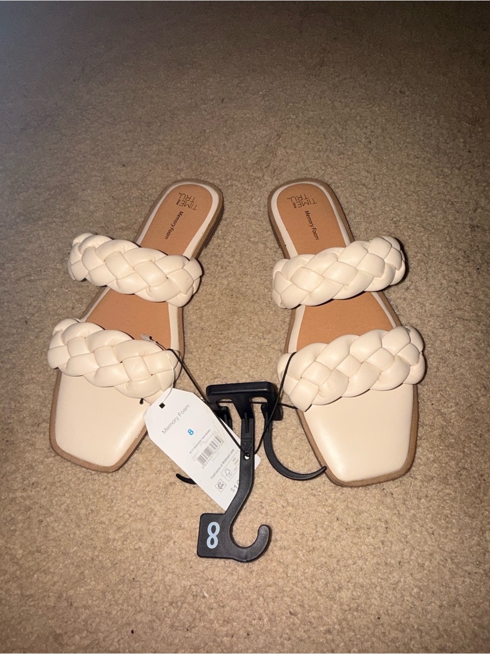 Time and Tru Ivory Braided Double-Strap Slide Sandals